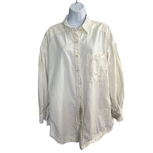 We The Free All Day Shirt SZ S Button Ivory Cotton Oversized Coastal Mixed Media